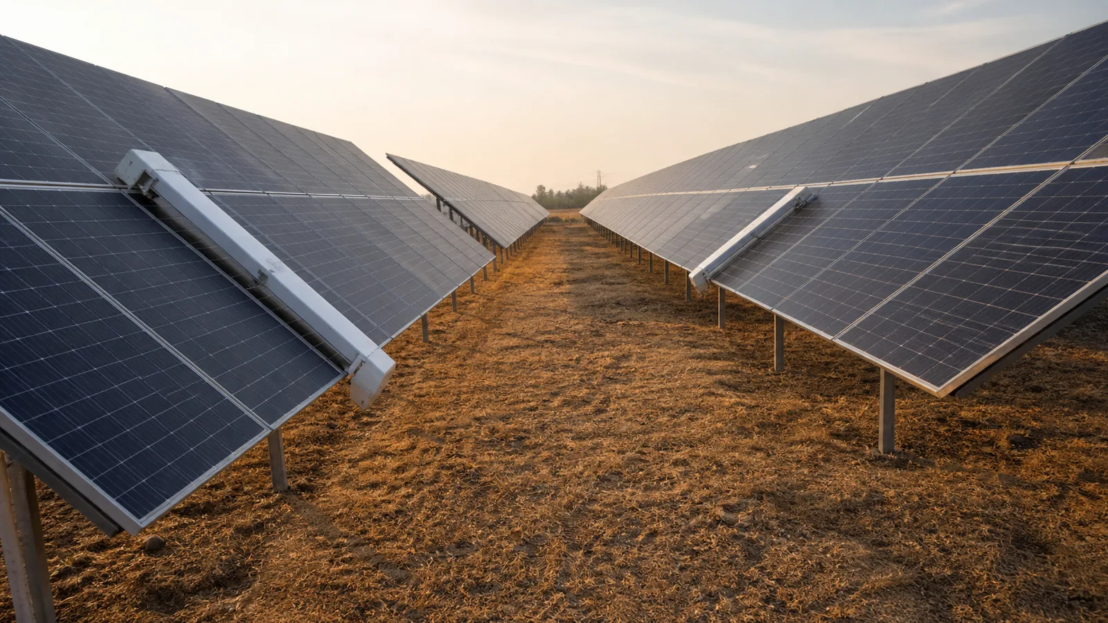 Two Fully Automatic cleaners working on adjacent solar rows