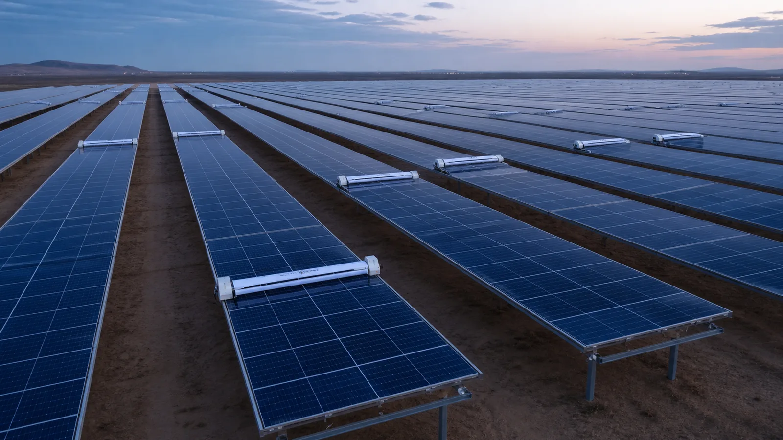 Fully Automatic cleaning fleet operating across utility-scale solar rows